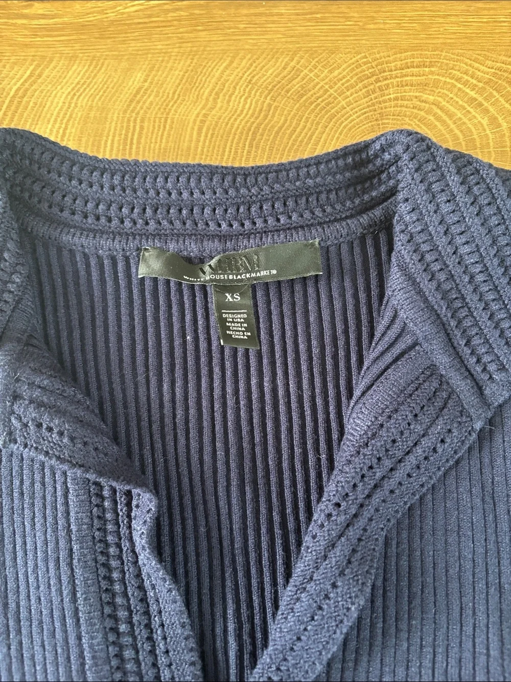 White House Black Market Navy Ribbed V-Neck Sweater
